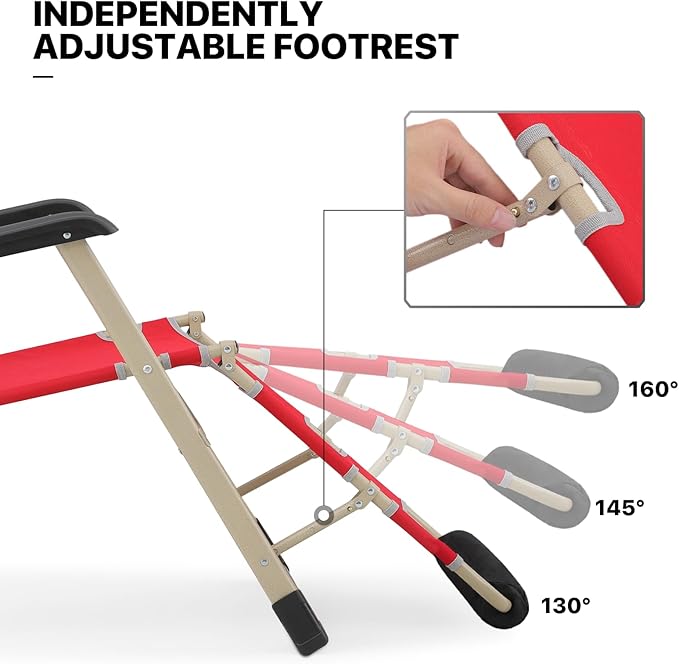 MoNiBloom Set of 2 Folding Reclining Patio Chairs, 3-Position Patio Lounger Folding Chairs with Footrest for Backyard Poolside Lawn, Red, 330lbs Capacity