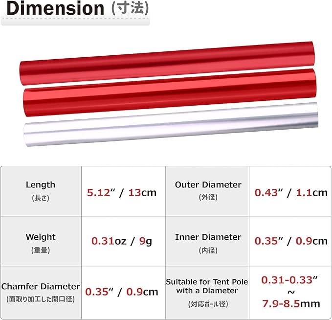 Azarxis Tent Pole Repair Splint Repair Kit Spare Repair Emergency Tube for Diameter 7.9mm-9.5mm Tent Pole