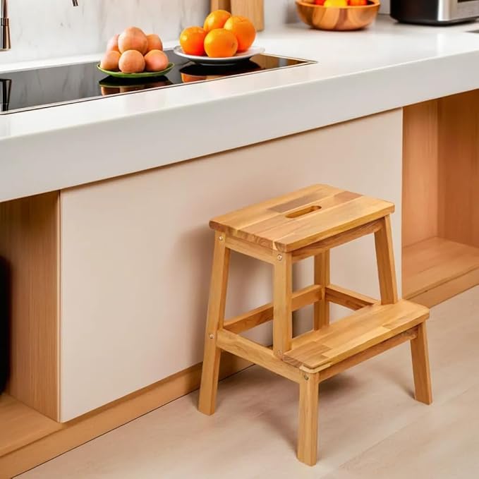 BEEFURNI 2 Step Wood Stool, Wooden Stepping Stools for Adults & Kids 350 lbs, Kids Stepping Chair, Bathroom, Bedroom Bench, Closet Climbing Chair, Easy to Assemble, 1 Year Manufacturer Warranty