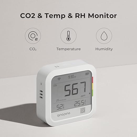 Qingping CO2 Monitor Thermometer Hygrometer, Remote Monitoring via Qingping IoT, Temperature and Humidity Monitor for Different Scenarios, Fast Alert Notification, Rechargeable Battrey