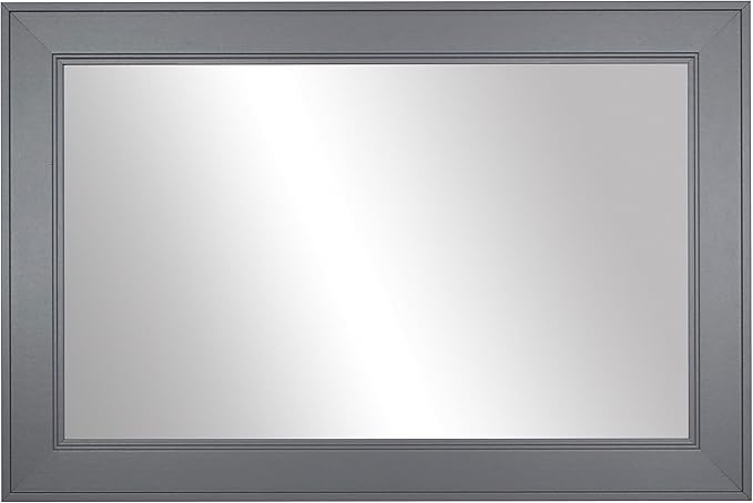Frame My Mirror Grey Framed Mirror, 28" x 60" Mirror for Bathroom, Wood Frame, True Reflections Glass, Dark Grey Finish, Porter Design, Hangs Horizontally or Vertically, Made in USA