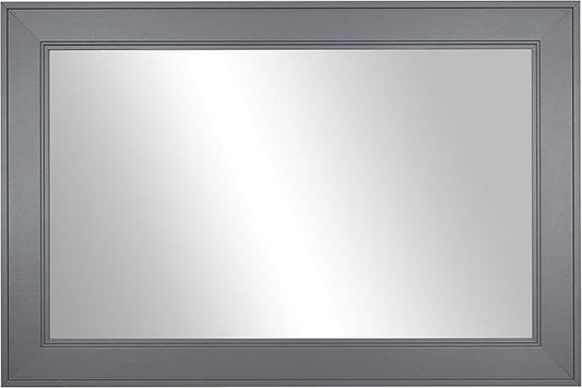 Frame My Mirror Grey Framed Mirror, 20" x 36" Mirror for Bathroom, Wood Frame, True Reflections Glass, Dark Grey Finish, Porter Design, Hangs Horizontally or Vertically, Made in USA