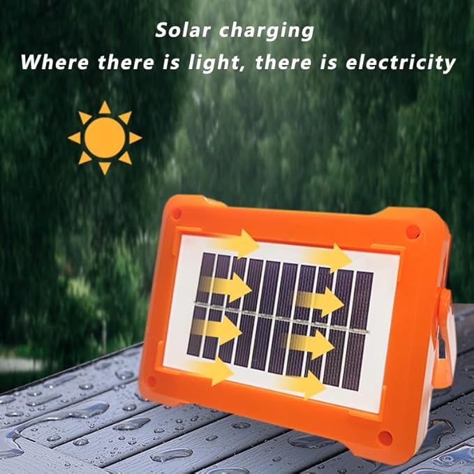 Portable LED Solar Rechargeable Work Light IP66, 6 Lighting Modes, Rechargeable Floodlight for Outdoor Power Outage Emergency, Bicycle Maintenance, Camping Hiking, Family Emergency Lights