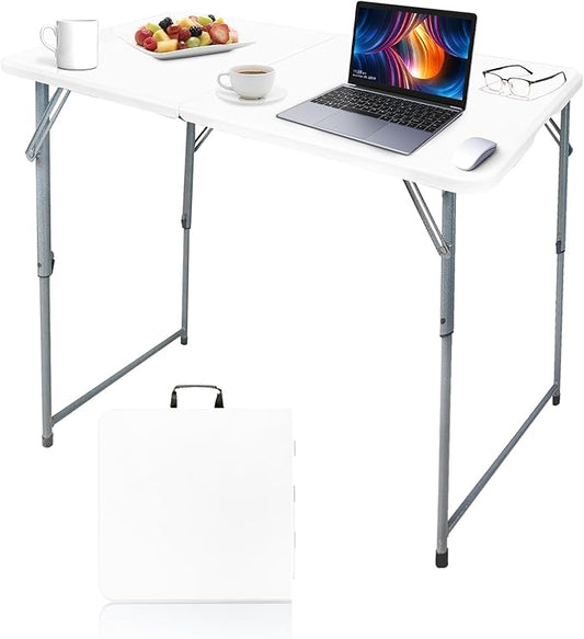 Gocamptoo Folding Table,4ft Indoor Outdoor Heavy Duty Portable Folding Square Plastic Dining Table w/Handle, Lock for Picnic, Party, Camping (4 FT)-White