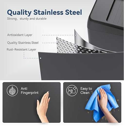 ELLO&ALLO Garbage Can Motion Sensor Trash Can 13 Gallon for Kitchen with Roll Up Lid, Automatic Touch Free High-Capacity with Wheels Black Waste Bin