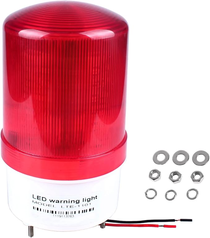 Industrial LED Rotating Strobe Beacon Warning Lights, Electrical Revolving Signal Lights for Emergency, 12v DC, Red, with Buzzer Sound