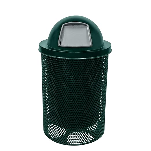 RDT-P-DGRN Heavy Duty Round Trash Receptacle with Dome Top, Liner Included, 32 Gallon, Dark Green, Made in America