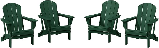 WestinTrends Malibu 4-Piece Set Outdoor Folding Poly Adirondack Chair, Dark Green