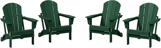 WestinTrends Malibu 4-Piece Set Outdoor Folding Poly Adirondack Chair, Dark Green