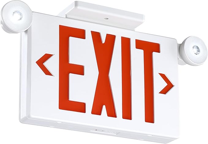 Gruenlich Exit Signs with Emergency Lights, 2 Adjustable LED Head with Battery Backup, 94V-0 Fire Resistant, AC 120/277V, Hardwired Commercial Emergency Light Combo for Business, 1 Pack