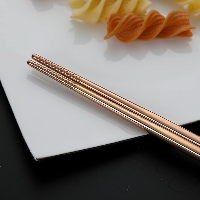 DEVICO Portable Utensils, Travel Camping Cutlery Set, 8-Piece including Knife Fork Spoon Chopsticks Cleaning Brush Straws Portable Case, Stainless Steel Flatware set (Rose Gold)