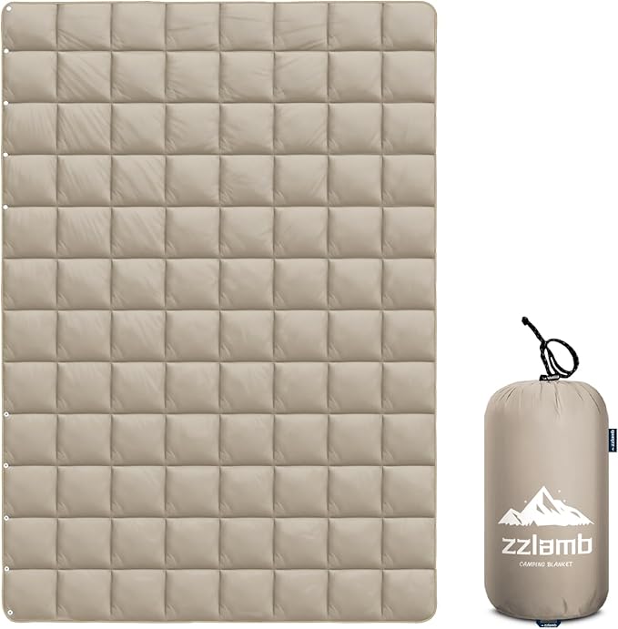 zzlamb Camping Blanket, Compact Lightweight Soft Puffy Blanket Water-Repellent, Packable Warm Quilt Down Alternative Picnic Hiking Backpacking Beach Travel RV Airplane Couch Car