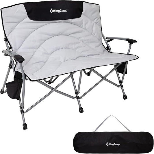 KingCamp Double Camping Chair, Oversized Heavy Duty Loveseat for Adults Portable Folding XL 2 Person Couch Padded Comfortable Two Seat with Cup Holder for Outdoor Lawn Backyard