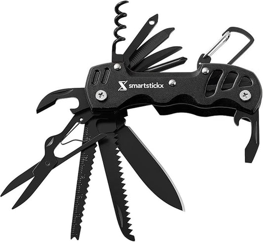 16 In 1 Pocket Knife multitool Military Grade Steel: Swiss Style Multi Functional Small Folding Knife with Keychain, Easy to Carry, Wine/Bottle Opener, Scissors, Saw, Screwdrivers
