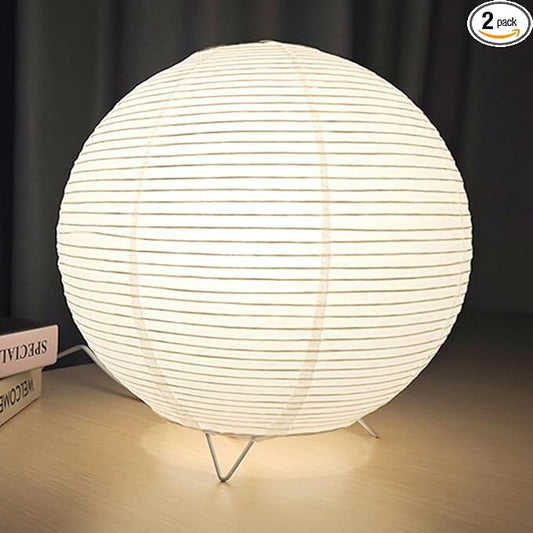 YY YEARCHY Table Lamp Paper Lamp Standing Lamps with Rice Paper Shade for Bedroom Livingroom (Ball 2 Pack)