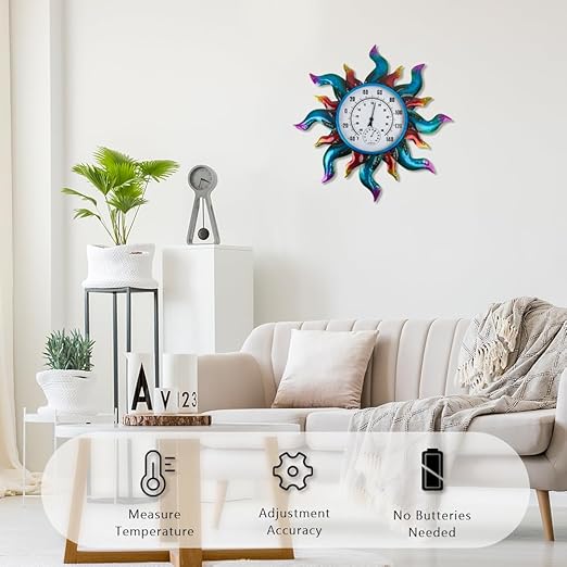 Large Outdoor Thermometer, 23" Metal Indoor Wall Thermometer, Colorful Sun-Shape Outside Thermometer for Patio Home Room Decor