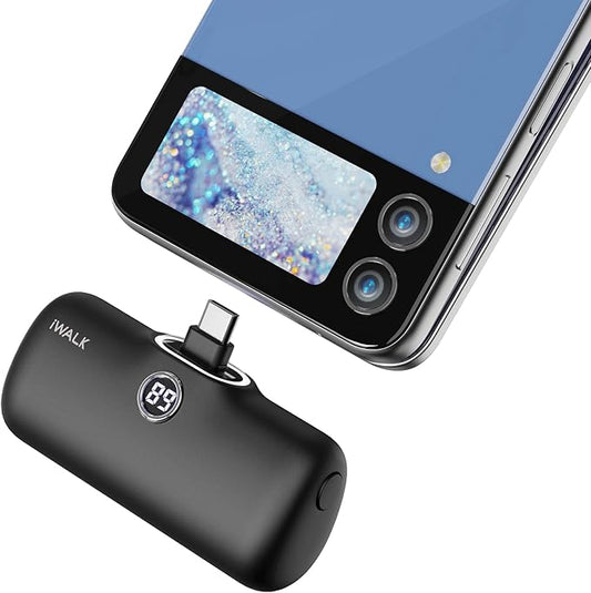 iWALK Small Portable Charger, 4,800mAh 18W PD Fast Charging Power Bank with Built-in USB-C Connector, External Mini Battery Pack for Samsung Galaxy S25/S24/S23, Android, iPhone 15/16/Pro/Max, Black