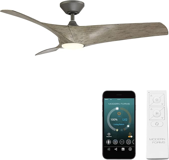 Zephyr Smart Indoor and Outdoor 3-Blade Ceiling Fan 52in Graphite Weathered Wood with Adjustable CCT 2700K-3000K-4000K-5000K LED Light Kit and Remote Control works with Alexa, and iOS or Android App