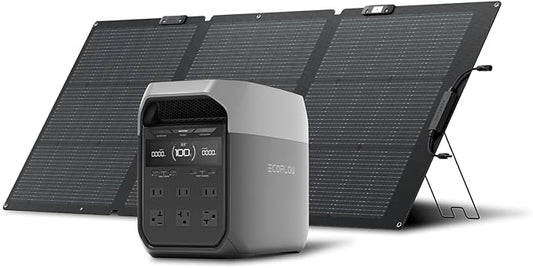 EF ECOFLOW Solar Generator Delta 3 with 160W Solar Panel, 1024Wh Portable Power Station, LFP Battery 1800W AC/100W USB-C Output, Full Charge in 56 Min for Home Backup Power, Camping & RVs