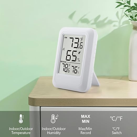 Indoor Outdoor Thermometer Hygrometer Wireless, Temperature Humidity Monitor with 330FT Range Remote Sensor, Max/Min Record, ℃/℉ Switch for Home, Office,Greenhouse, Baby Room (Type B)