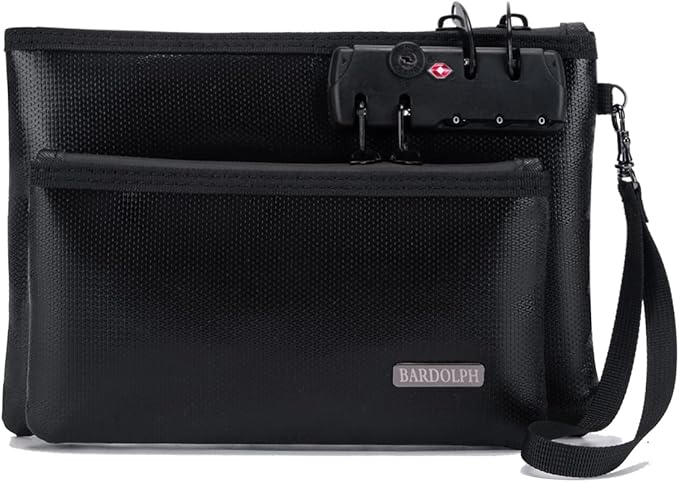 Fireproof Money Bag with Lock, Double layer Cash Bag BankBag for Cash, Valuable StorageBag,Fireproof Safe Box Money Pouch with Zipper (black, Small)