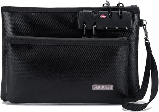 Fireproof Money Bag with Lock, Double layer Cash Bag BankBag for Cash, Valuable StorageBag,Fireproof Safe Box Money Pouch with Zipper (black, Small)