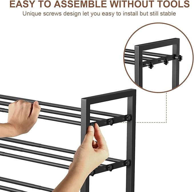 3-Tier Expandable Shoe Rack,Adjustable Shoe Shelf Storage Organizer Heavy Duty Metal Free Standing Shoe Rack for Entryway Closet Doorway (Black)