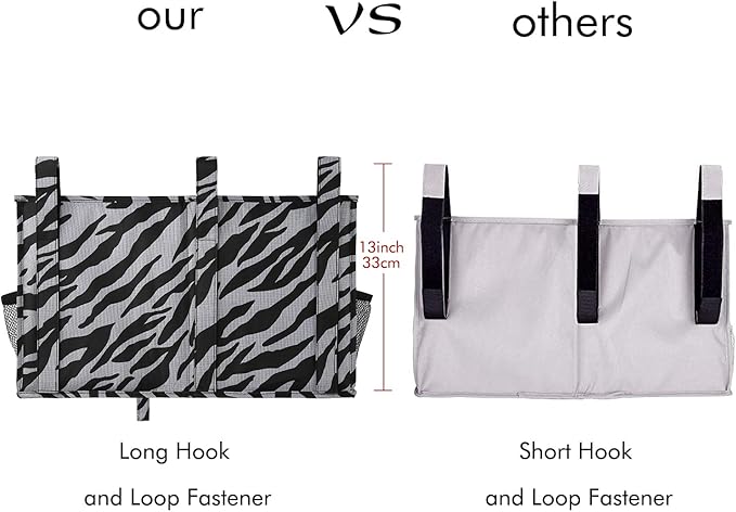 Surblue Bedside Caddy Hanging Organizer Storage Bag Pocket for Bunk, Hospital, College Dorm Rooms, Baby Bed Rails, Camp - 8 Pockets (Large, Zebra)