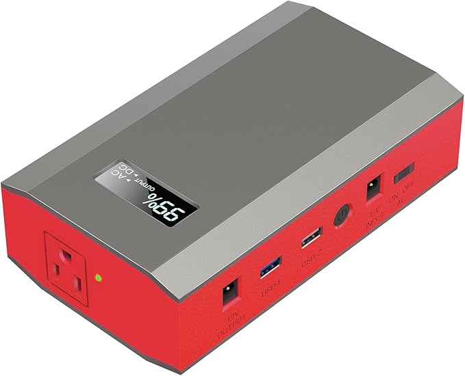 Portable Power Bank with AC Outlet, 65W 110V External Battery Pack 24000mAh Portable Laptop Charger Power Source Supply for Outdoor RV Tent Camping Home Smart Device with Emergency Light -Grey Red