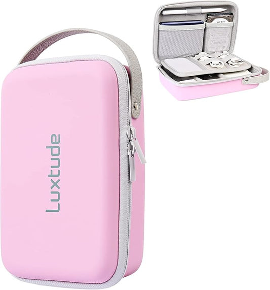 Luxtude Pink Electronics Organizer Travel Case, Tech Organizers Travel Case, Hard Charger Organizers, Portable Cable Organizer, Travel Essentials for Charger/Mouse/Cash/Card/Pen, Tech Gifts