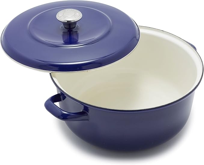 Merten & Storck 5.3QT Round Dutch Oven Casserole Pot with Lid, European Crafted Enameled Iron Stockpot, Induction & All Cooktops, Braising, Stews, Roasting, Slow Cooking, Sourdough, Cobalt Blue
