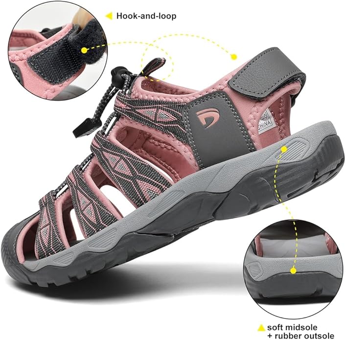 Dannto Women's Sport Hiking Sandals Closed Toe Outdoor Athletic Walking Sandal Lightweight Summer Water Shoes