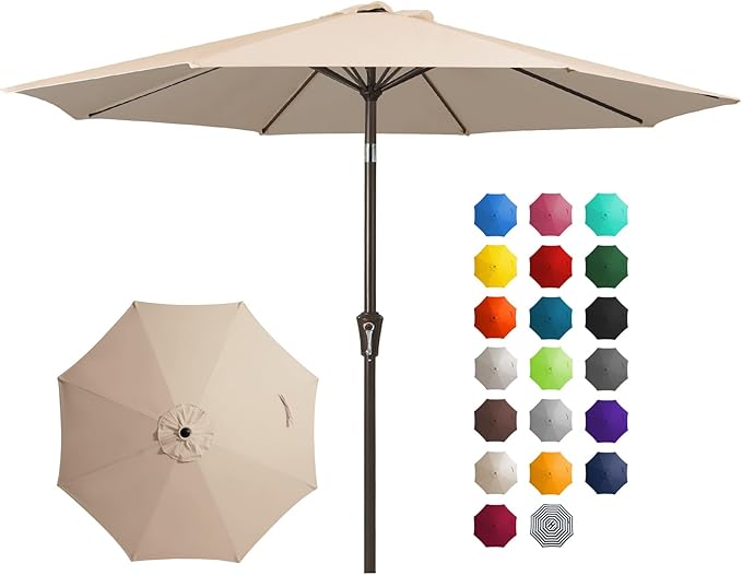 JEAREY 10FT Outdoor Patio Umbrella Outdoor Table Umbrella with Push Button Tilt and Crank, Market Umbrella 8 Sturdy Ribs UV Protection Waterproof for Pool, Garden (Beige)