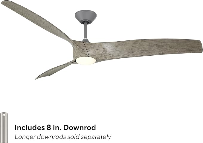 Zephyr Indoor or Outdoor 3-Blade 72in Smart Ceiling Fan in Graphite Weathered Wood with Adjustable CCT 2700-3000-4000-5000K LED Light Kit and Remote Control works with Alexa and iOS or Android App