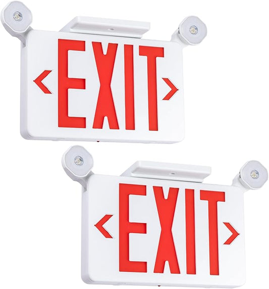 Gruenlich Red Exit Sign with Emergency Lights, 2 Adjustable LED Heads and Backup Battery, UL 924, AC 120/277V, Commercial Hardwired Exit Light for Business, 2 Pack