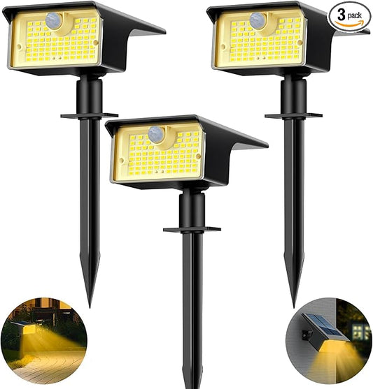 [3 Pack & 62LED]Solar Spot Lights Outdoor Motion Sensor, 3 Modes Motion Sensor Outdoor Lights 2-in-1 Solar Landscape Spotlights LED Solar lights for Outside Yard Garden Wall Pathway Walkway,Warm White