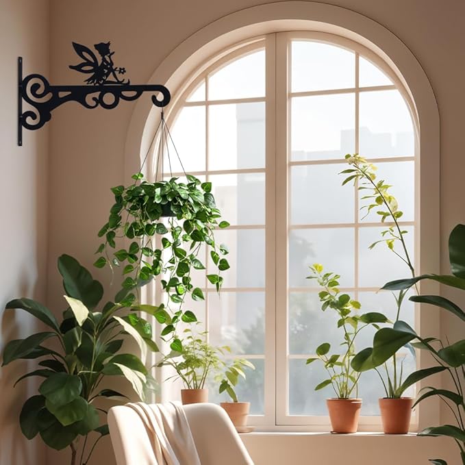 hogardeck Plant Hangers Outdoor Decor, 2 Pack 10??Metal Hanging Plant Bracket with Fairy for Garden Patio Yard Decor, Anti Rust Plant Hooks for Hanging Plants, Bird Feeder, Wind Chime, Lantern