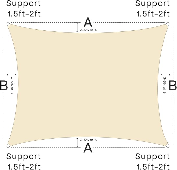 Sun Shade Sail Canopy, 16' x 20' Rectangle 95% UV Block Shade Cover for Outdoor, Backyard Patio, Lawn, Garden, Sandbox Carpor Sand