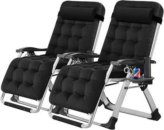 NAIZEA Padded Zero Gravity Chair, Folding Outdoor Lounge Chairs, Adjustable Reclining Camping Chairs with Cup Holder, Ergonomic Patio Lawn Chair for Balcony Beach Deck Yard