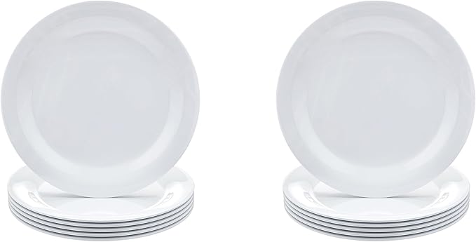 Amazon Basics Melamine (Plastic) Plate, 6 Piece Set, 10.5 in, White (Previously AmazonCommercial brand) (Pack of 2)