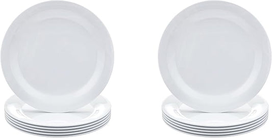 Amazon Basics Melamine (Plastic) Plate, 6 Piece Set, 10.5 in, White (Previously AmazonCommercial brand) (Pack of 2)