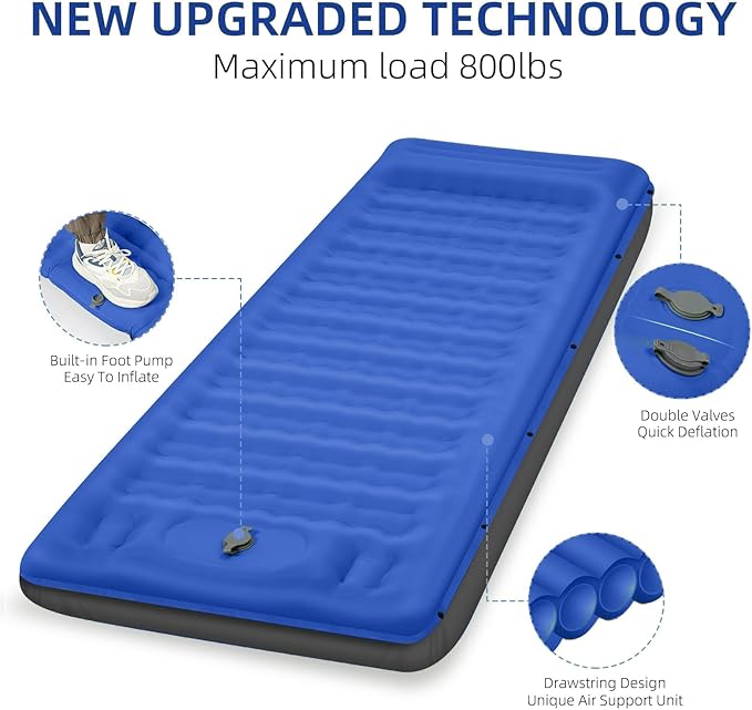 Camping Sleeping Pad, Extra Thick 5 Inch Camping Mat with Pillow Built-in Foot Pump Inflatable Sleeping Pads Compact for Camping Backpacking Hiking Traveling Tent