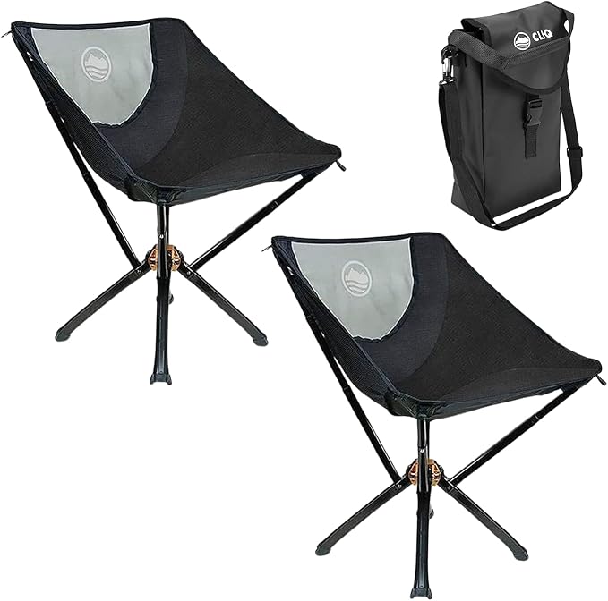 CLIQ Portable Chair Version 1.0 - Lightweight Folding Chair for Camping - Supports 300 Lbs - Perfect for Outdoor Adventures - Black Bundle