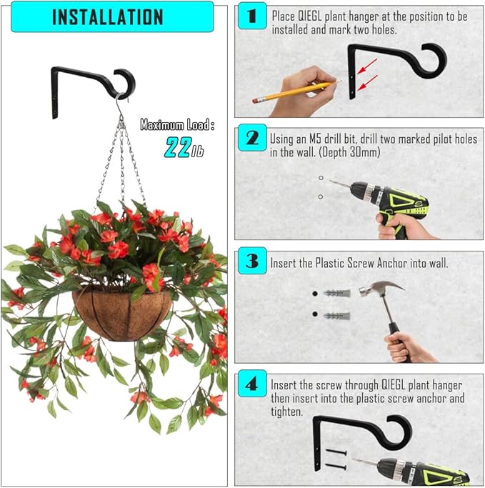 Hanging Plant Bracket 6inch Metal Plant Hook Shepherds Hook Decorative Wall Plant Hanger for Hanging Lanterns, Bird Feeder, Flower Basket, Home Decor Indoor & Outdoor (2, Gold Hammertone)