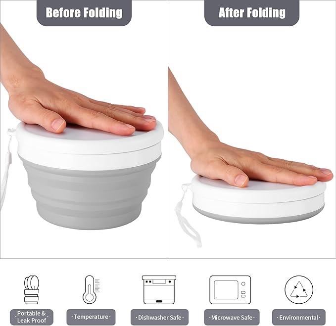 Odoland Camping Collapsible Silicone Cup and Bowl Set for 1 Person, Portable Mess Kit with Spoon and Lid for Adults Backpacking, Family Cookware, Hiking, Picnic, Travel