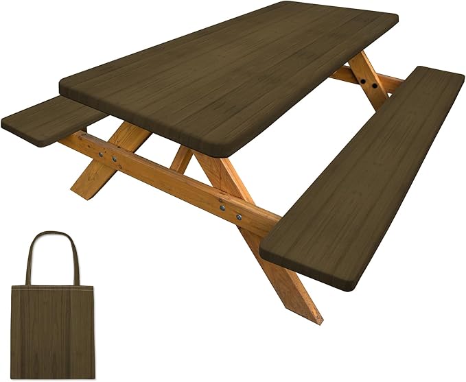 Picnic Table Cover with Bench Covers Camping Tablecloth with Storage Bag Windproof Waterproof Picnic Table Covers with Elastic for Camping