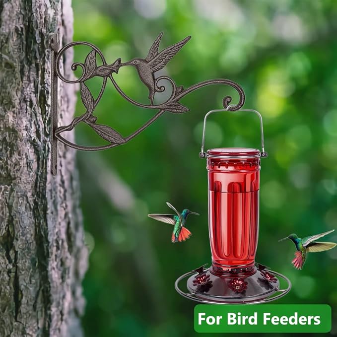 Hanging Plant Hook Bracket - Wrought Iron Metal Hummingbird Hanger Holder for Flower Basket Planter Bird Feeder, Windchimes, Wood Fence Posts Black 2packs