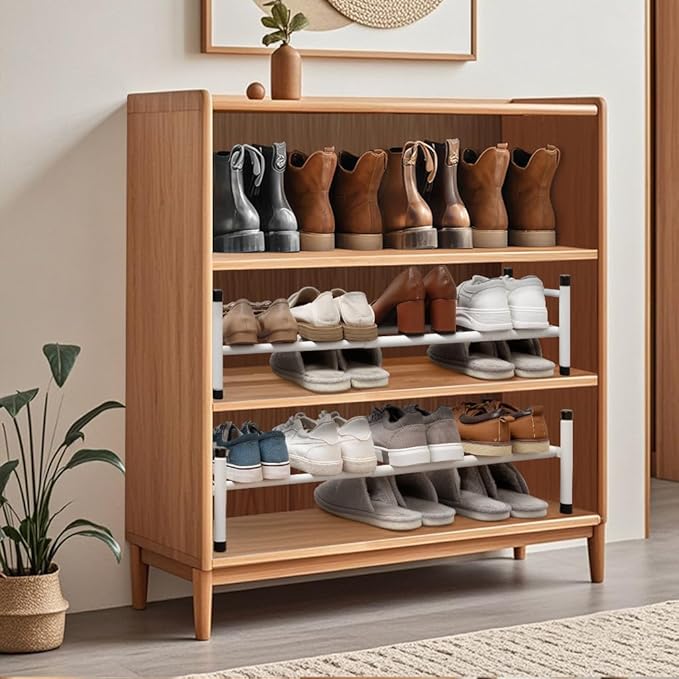 STORAGE MANIAC Expandable Shoe Rack, 4 Pairs Stackable Small Shoe Rack, Metal Adjustable Shoes Organizer for Closet, Entryway, Hallway, Garage, Front Door, Shoes Shelves, White 1 Tier