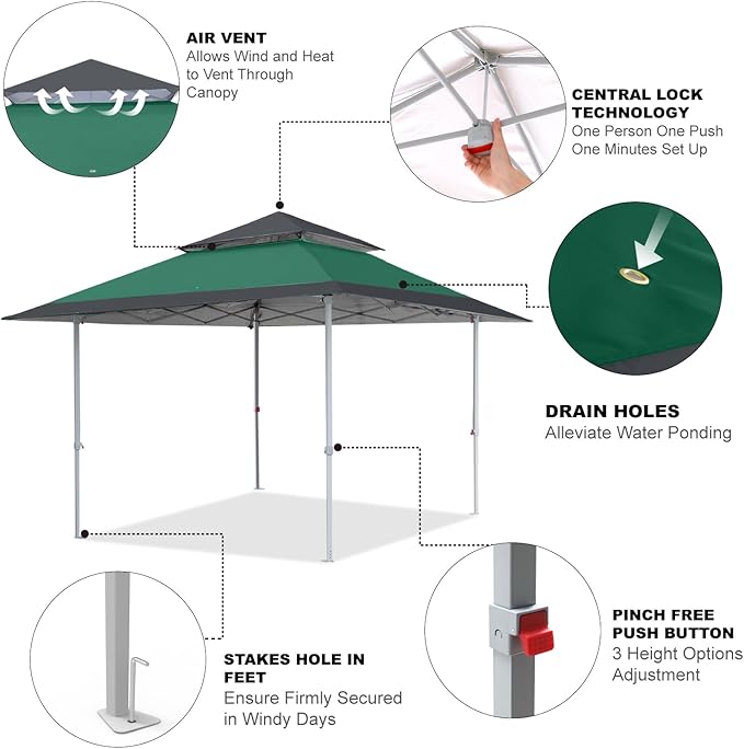 COOSHADE 13x13Ft Pop Up Canopy Tent Instant Folding Shelter 169 Square Feet Large Outdoor Sun Protection Shade(Forest Green and Dark Grey)