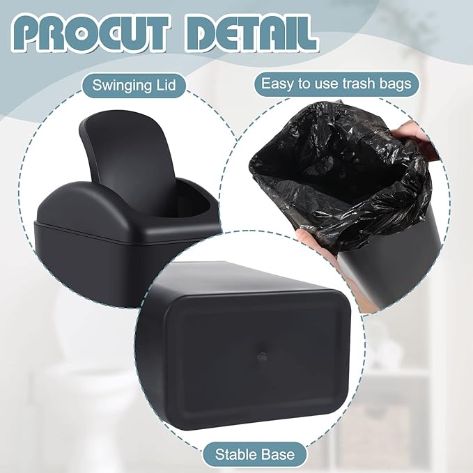 Hoolerry 8 Pcs 3 Gallon/12 Liter Small Trash Can Plastic Kitchen Garbage with Lid Small Trash Bin for Bathroom Office Bedroom Kitchen Waste Outdoor (Black)